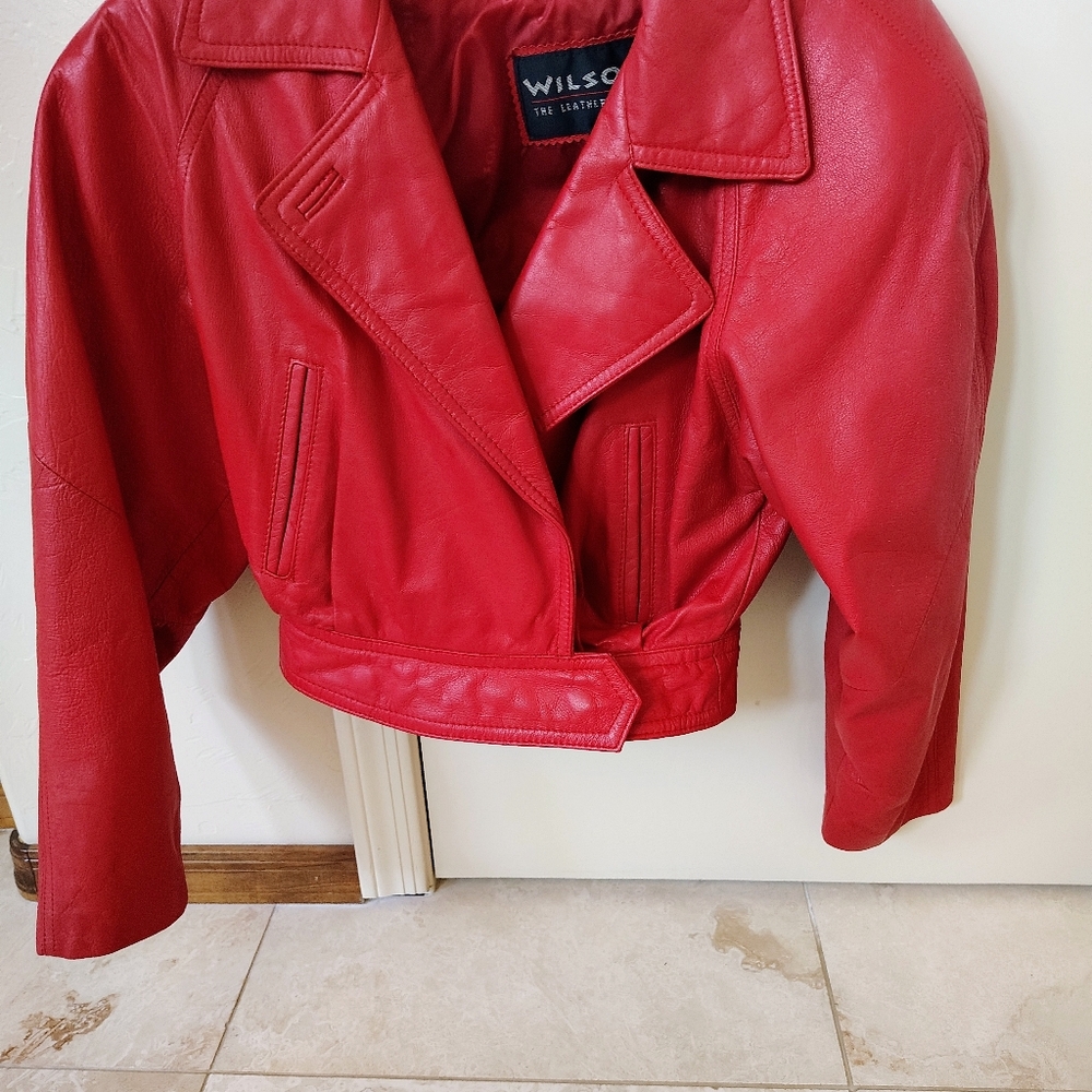 Vintage Wilson Women's Vibrant Red Leather Jacket Size XS